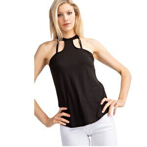 143 Story Black Edgy Cut Out Strappy Sleeveless Bamboo Tank Top